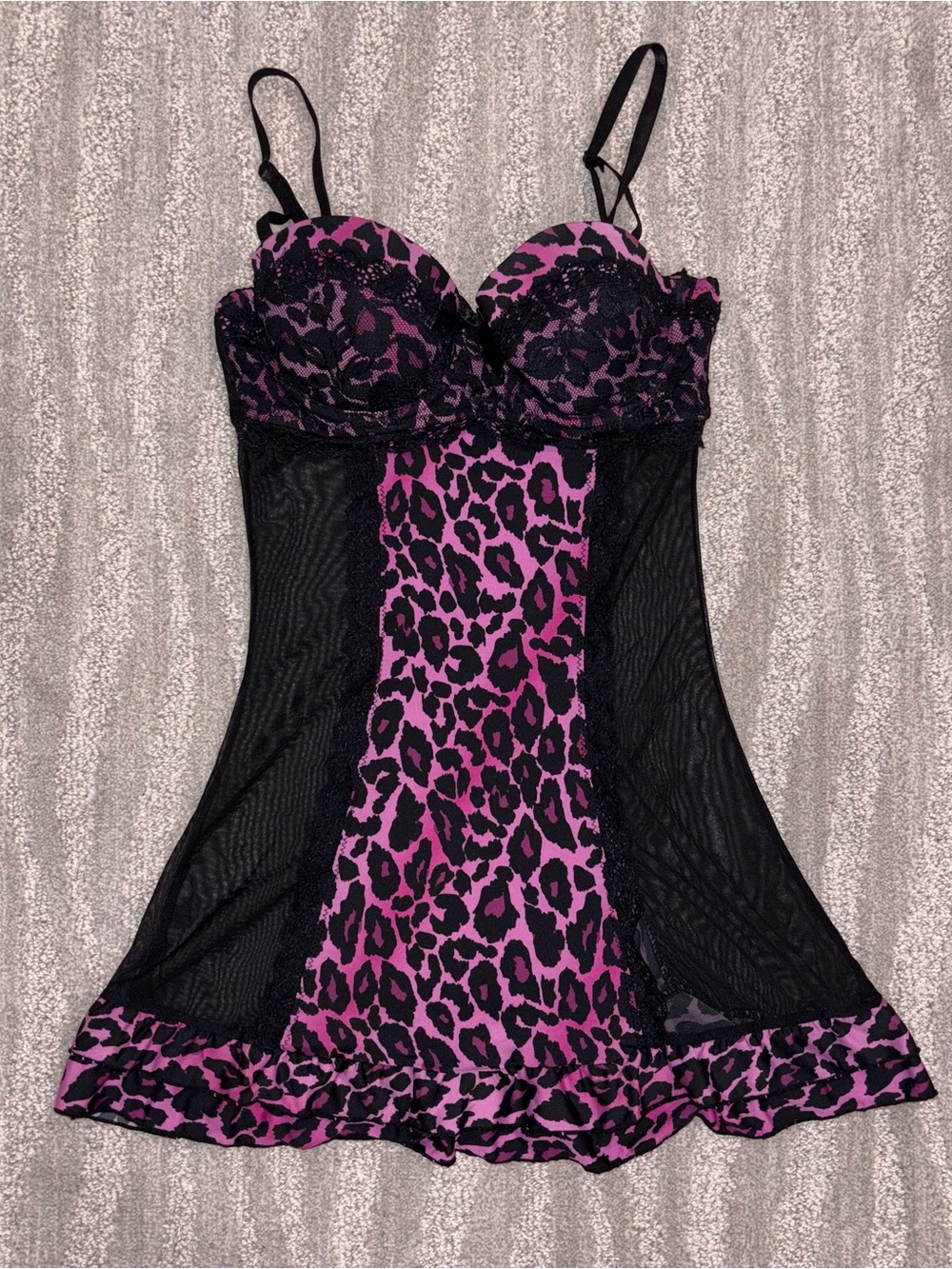Rampage Y2K Pink Black Cheetah Print Chemise Ruffle Mesh Sheer Fairy Women’s M